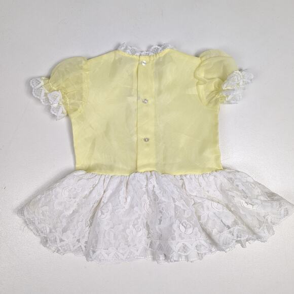 Vtg Panda Party Dress Girls Sz 2T Semi Sheer Yellow Frilly Lace 80s/90s - Picture 4 of 5